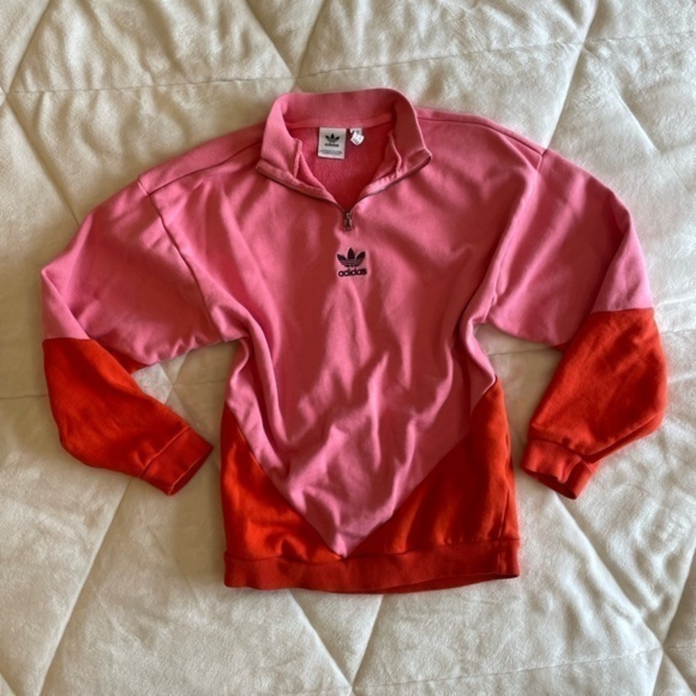 ‼️SOLD‼️ Adidas Pink and Red Colorblock Quarter Zip Pullover Women’s XS